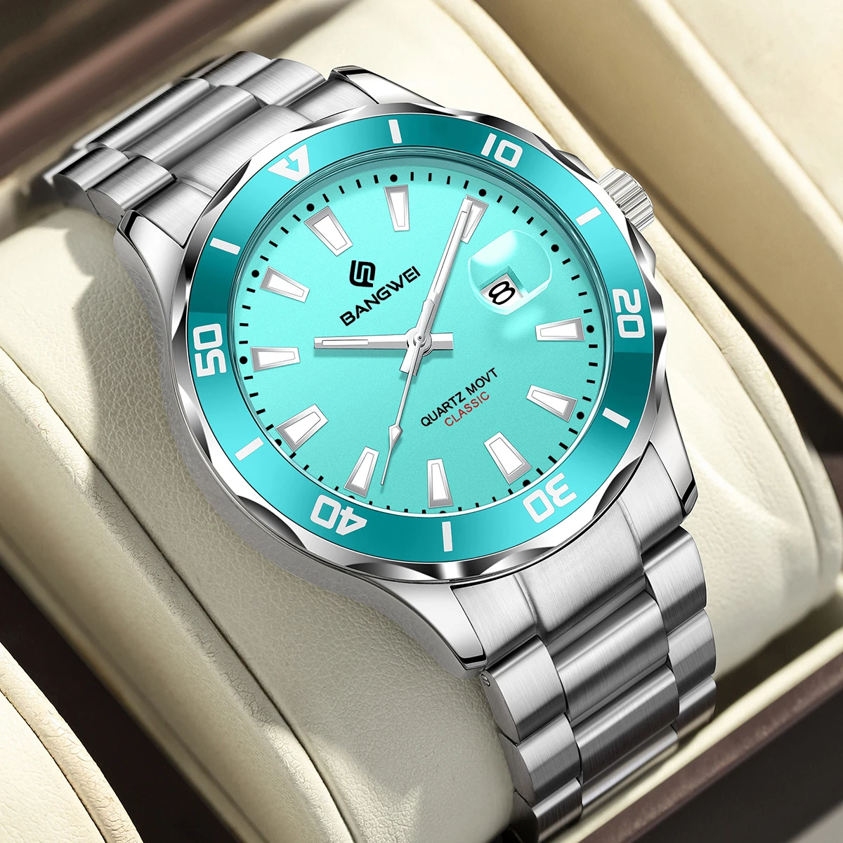 LIGE Men's Quartz Watch Classic Style Waterproof Luminous Date Display Stainless Steel Wristwatch For Male+Gift Box
