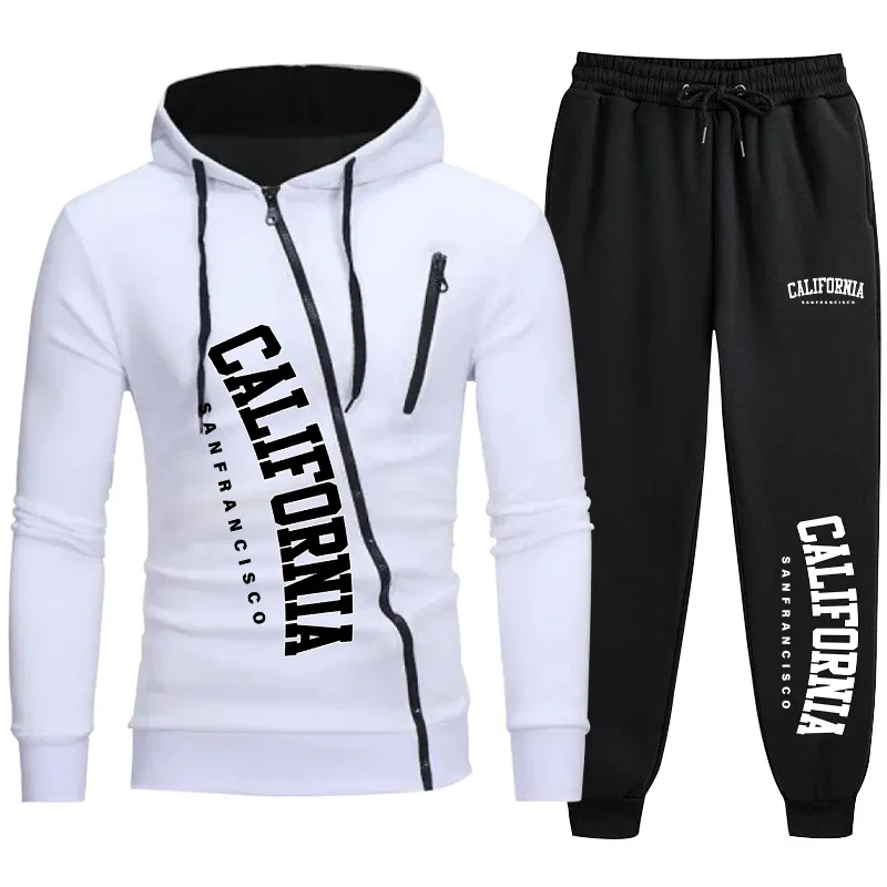 2024 Male Hoodie+Pants 2Pcs Jogging Sports Suit Casual Tracksuit Men Hooded Sweatshirt Outfit Spring Autumn Mens Sets Sportswear