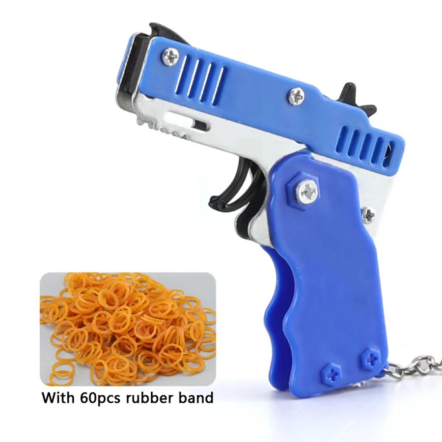 Metal Burst Rubber Band Toy, Mini Folding Launcher, Chaveiro, Presente perfeito para o Natal, Bandas 60Pcs