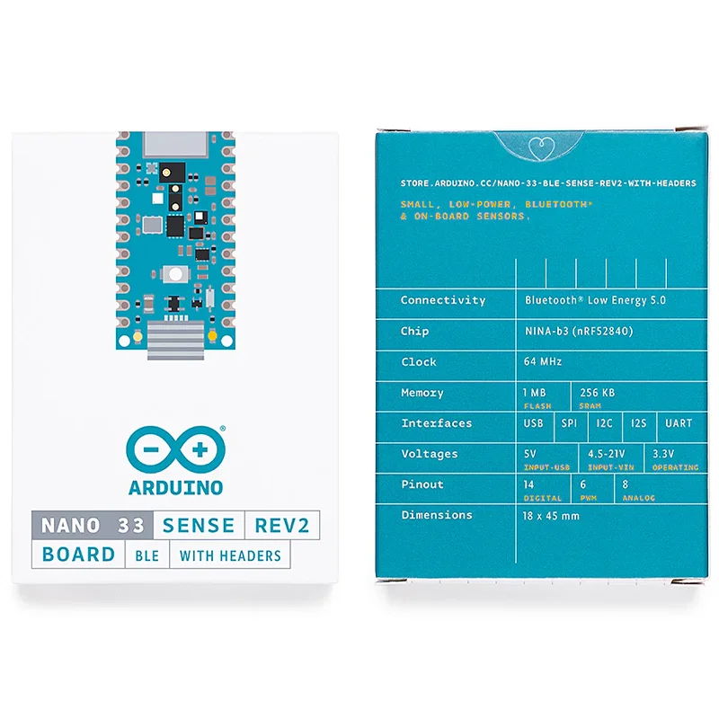 Arduino Nano 33 BLE Sense Rev2 مع رؤوس ABX00070 3.3V AI nRF52840 لوحة تطوير مستوردة أصلية إيطالية