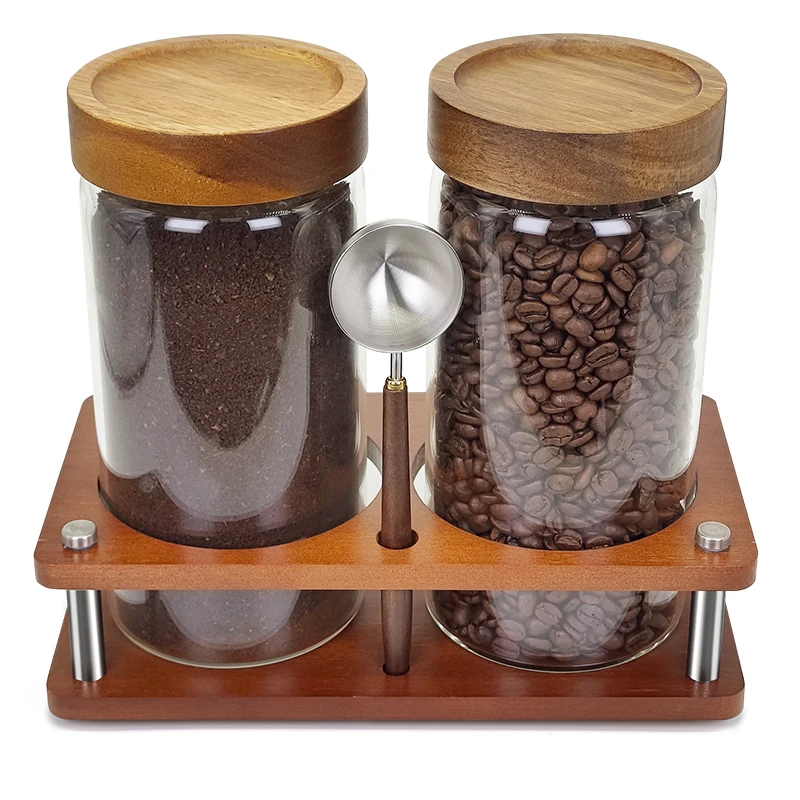 

Стеклянный контейнер для кофейной гущи с полкой, стеклянные канистры для кофе на 2 × 45 унций с герметичной крышкой, стеклянные банки для хранения