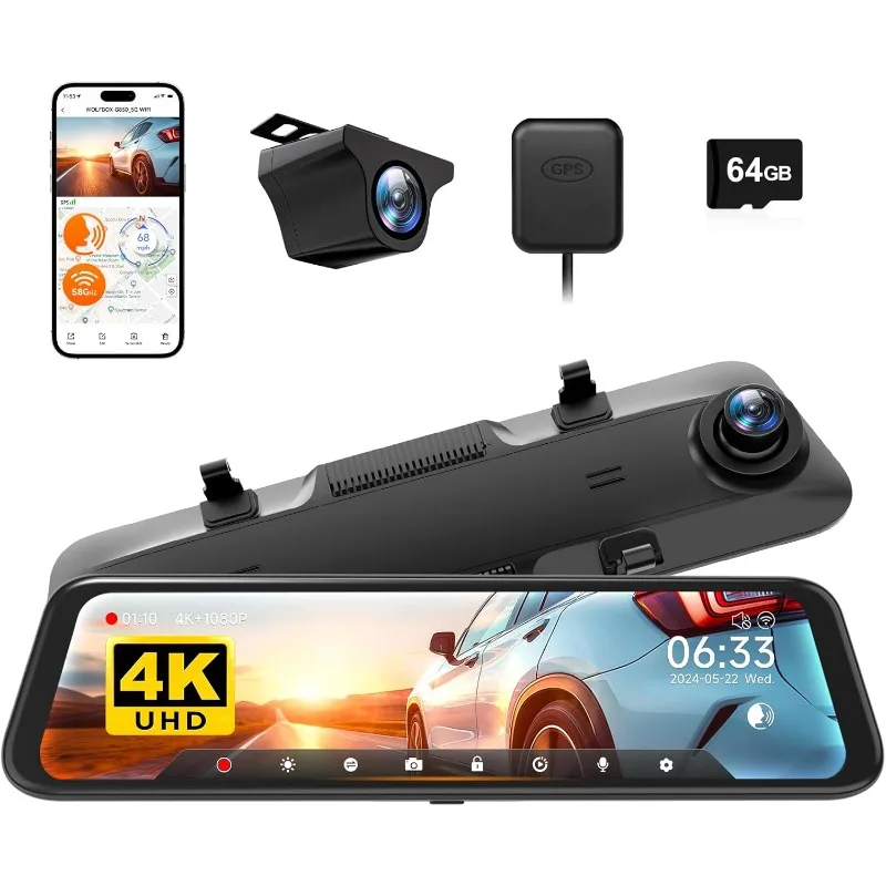 

G850 12" 4K Rear View Mirror Camera with 5.8GHz WiFi and Voice Control, Smart Mirror Dash Cam Front and Rear, Backup Cam