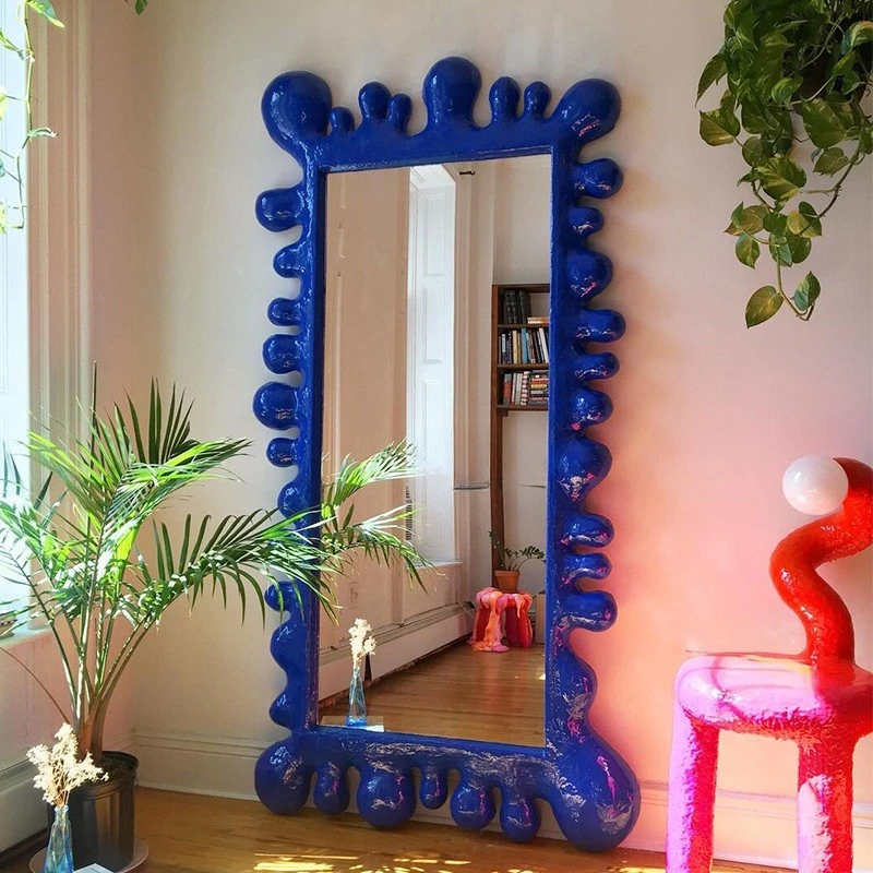 Custom art dressing mirror hanging wall fitting mirror shaped wall hanging floor Klein blue mirror