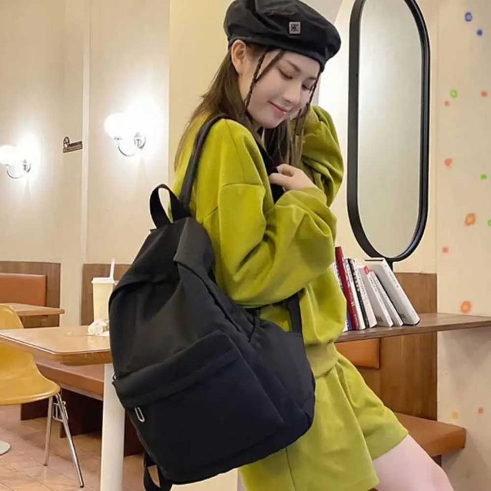 Solid Color Preppy Style Backpack Nylon Storage Bag Students School Bag Large Capacity Korean Style Teenagers Shoulder Bag