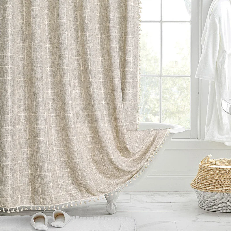 Waterproof Shower Curtain with Free Hooks Jacquard Linen Mildew-proof Shower Curtain Bathroom Curtain Partition Curtain