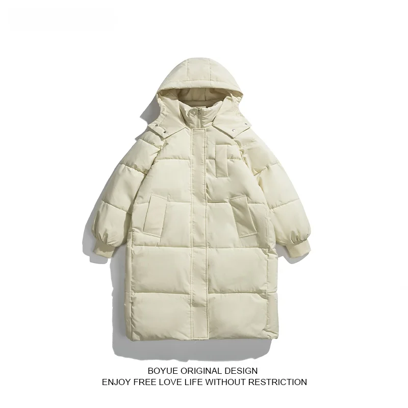 

Boyue Thiened Long Hooded Cotton Jaet Warm Youth Faion Autumn Winter Korean Sle Cotton Coat for Teenagers