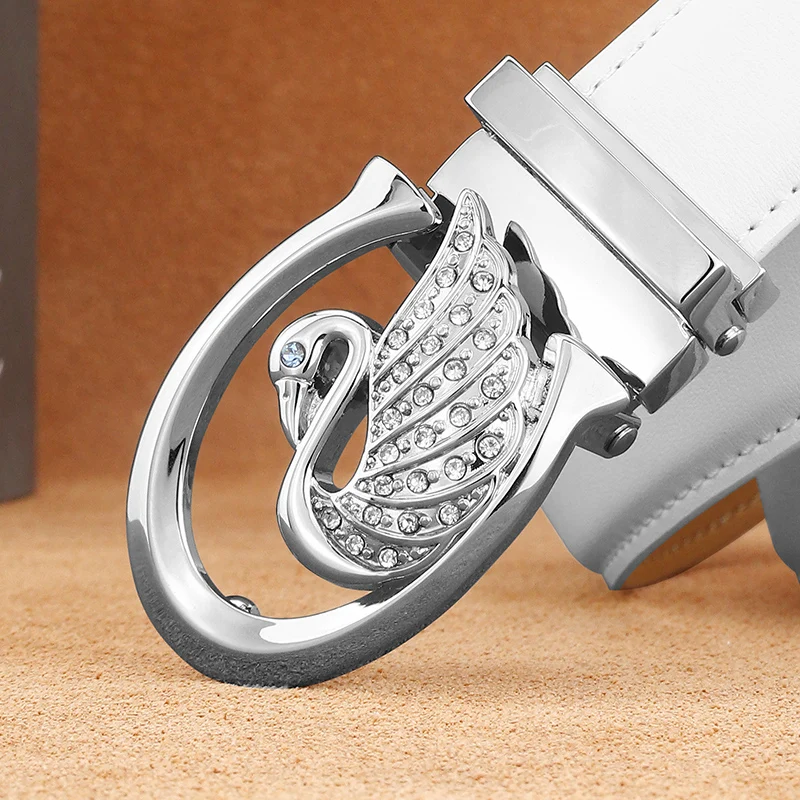 أحزمة رائعة للنساء عالية الجودة بإبزيم منزلق على شكل بجعة حزام مشد أنيق من الجلد الطبيعي حزام خصر جينز للسيدات