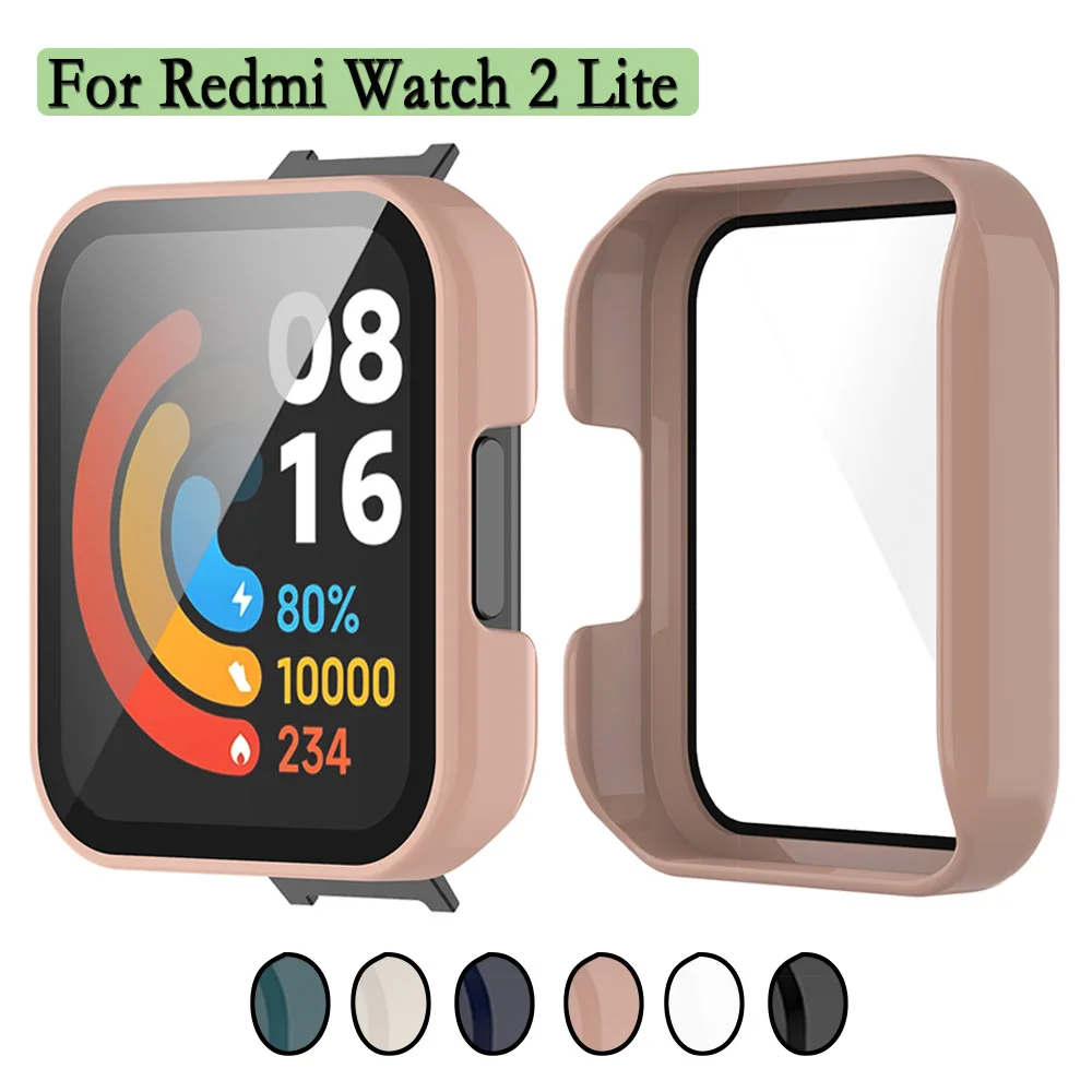 

2 in 1 Case for Xiaomi Redmi Watch2 Lite Full Coverage Bumper PC Hard Case Cover With High-quality Tempered Glass Screen Protect