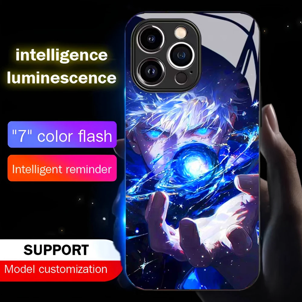 

Japan Anime Cartoon Luminous Phone Case LED Light Glass Shockproof Cover For Samsung S25 S24 S23 S22 S21 S20 FE Note Plus Ultra