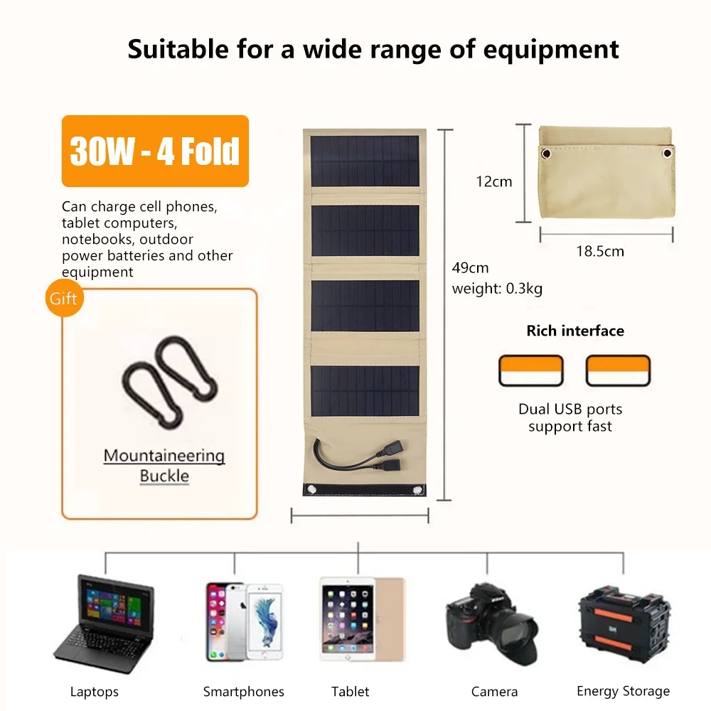 80W Portable Foldable Solar Panel with USB 5V Waterproof Solar Panel for Cell Phone Power Bank Battery Charger Camping Tourism