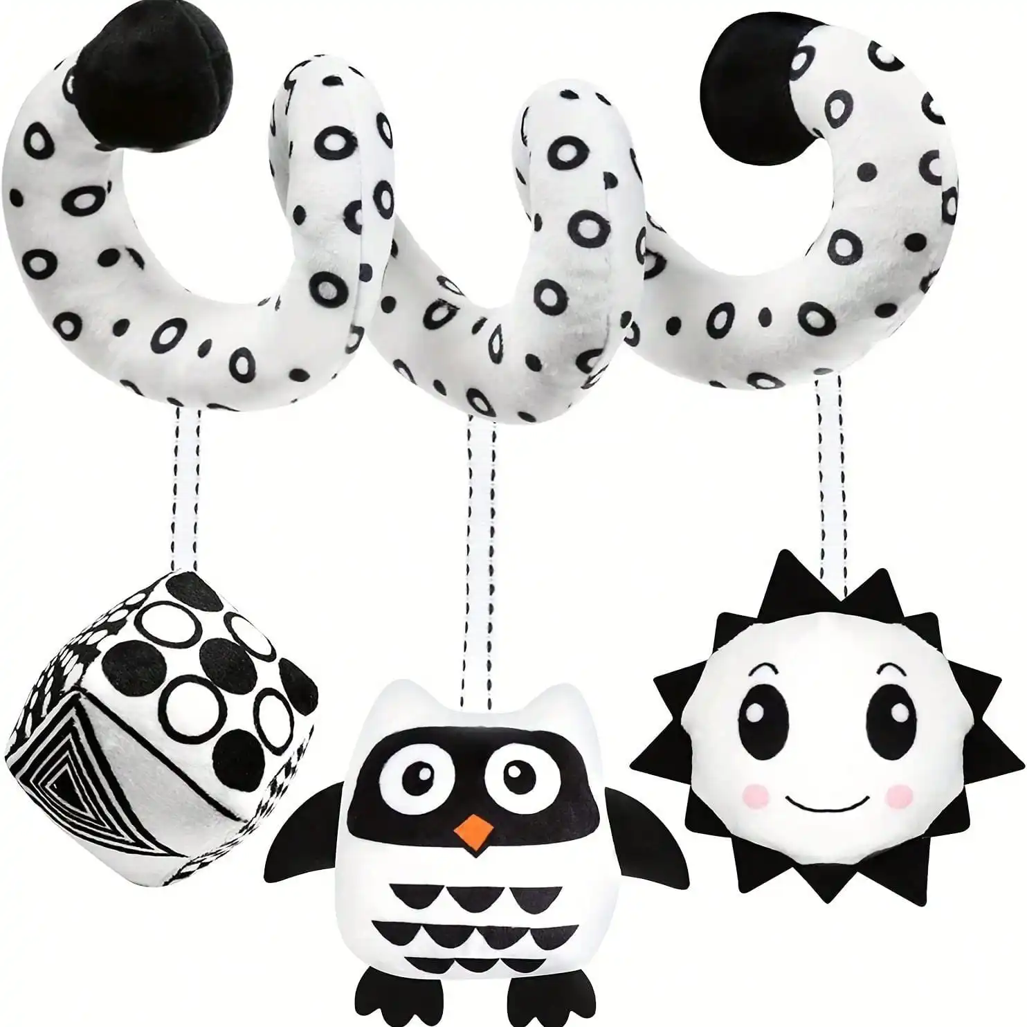 Poussette suspendue en spirale pour bébé, 1 pièce, jouets de siège de voiture, jouet sensoriel à contraste élevé noir et blanc, jouets en peluche pour nouveau-né, cadeaux pour bébé