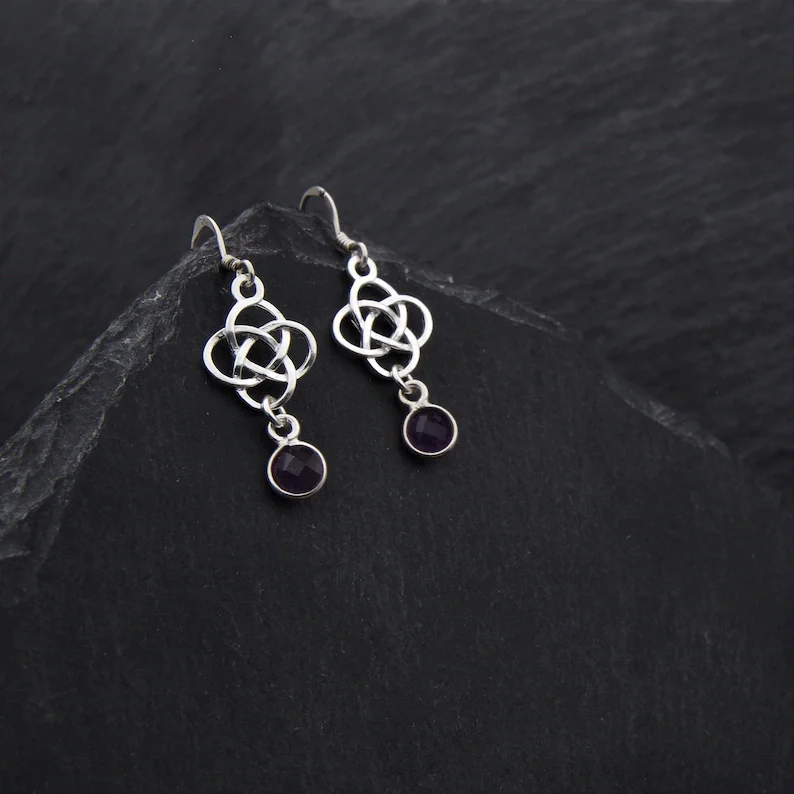 Outlander Celtic Amethyst Earrings Sterling Silver Celtic Earrings February Birthstone Jewelry Wedding Earrings Love Knot