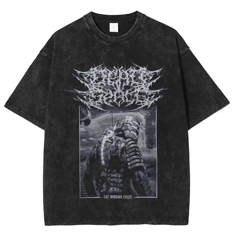 

Retro The Dead Space game art Graphic Tee 2 Sided Washed Unisex Oversize T-Shirt, game apparel Fan Casual Gamer Streetwear men,