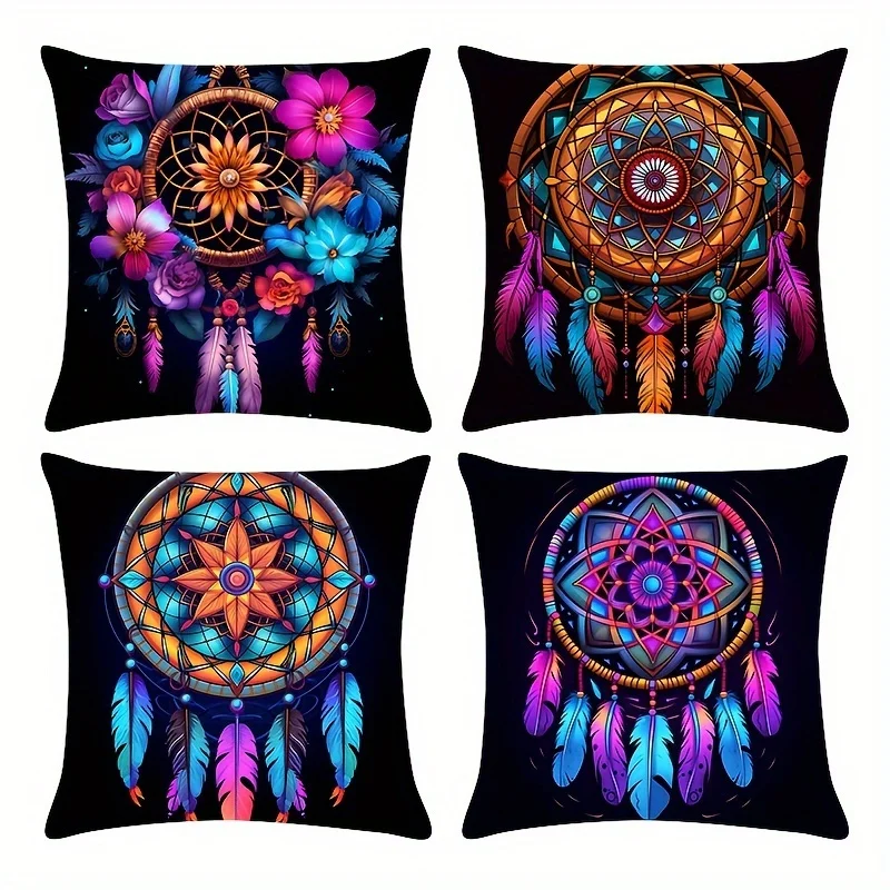 1pc Decorative Throw Pillow Covers Colorful Dream Catchers Square Pillow Case,Modern Pillow Covers For Couch Sofa Living Room