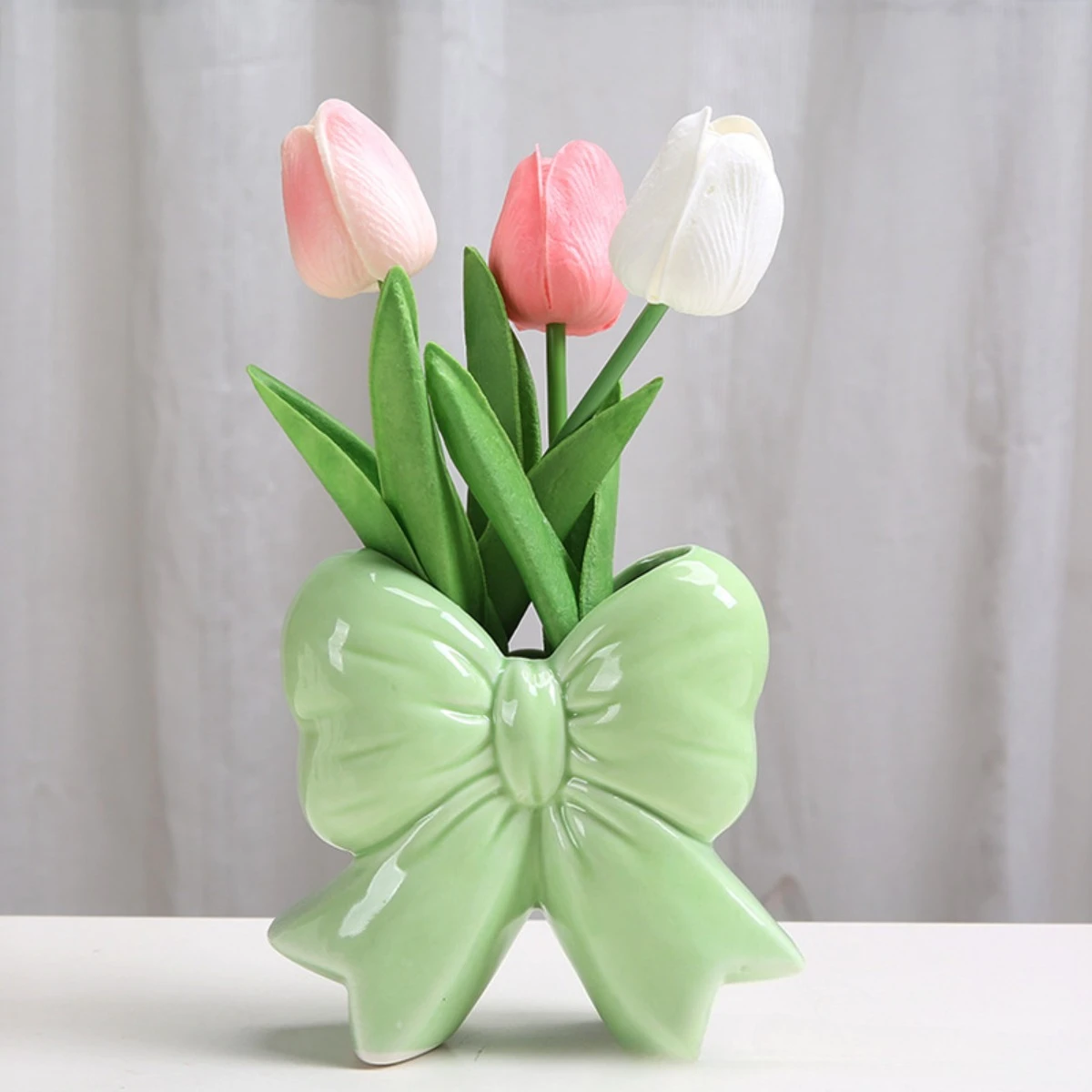 

Bow Ceramic Vase Creative Desktop Decor European Style Dried Flower Holder High Value Gift