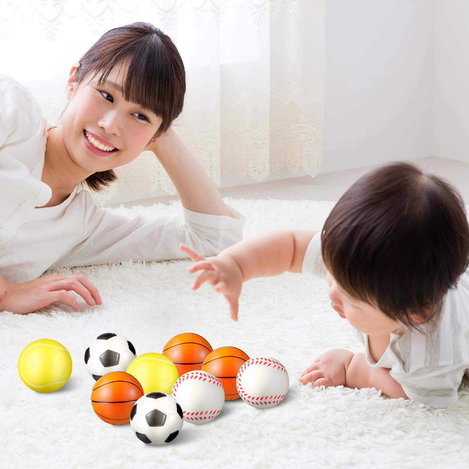 12Pcs PU Stress Balls Sports Shape Squeeze Balls Stress Relief for Adults Kids Party Favors Squeeze Toys Sports Party Favors