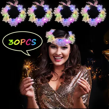 30pcs LED Light-Up Flower Crown Forest Headband, Christmas Festival Glow Neon Party Birthday Women's Light-Up Headwear