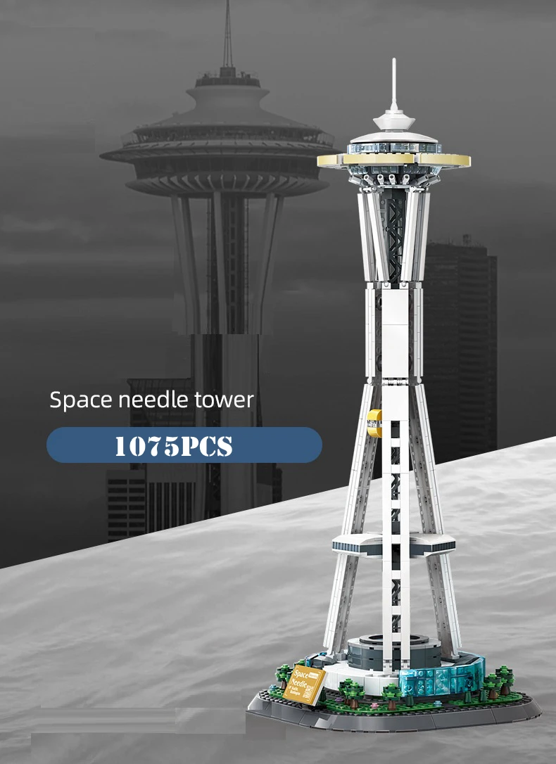 Model City Architecture The Space Needle Seattle\'s Symbol Street View Building Blocks Set Moc Bricks DIY Assembled Toys Gifts