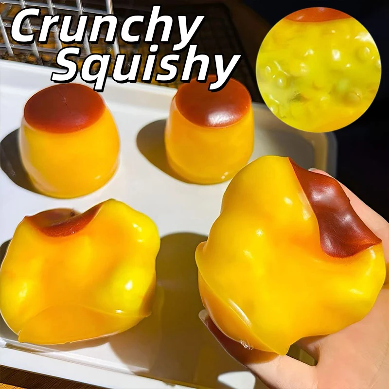 Caramel Pudding Crunchy Squishy Stress Ball Fidget Toy Crispy Sound Squeeze Toy Round Blocks Filled ASMR Anti Stress Toy Gifts