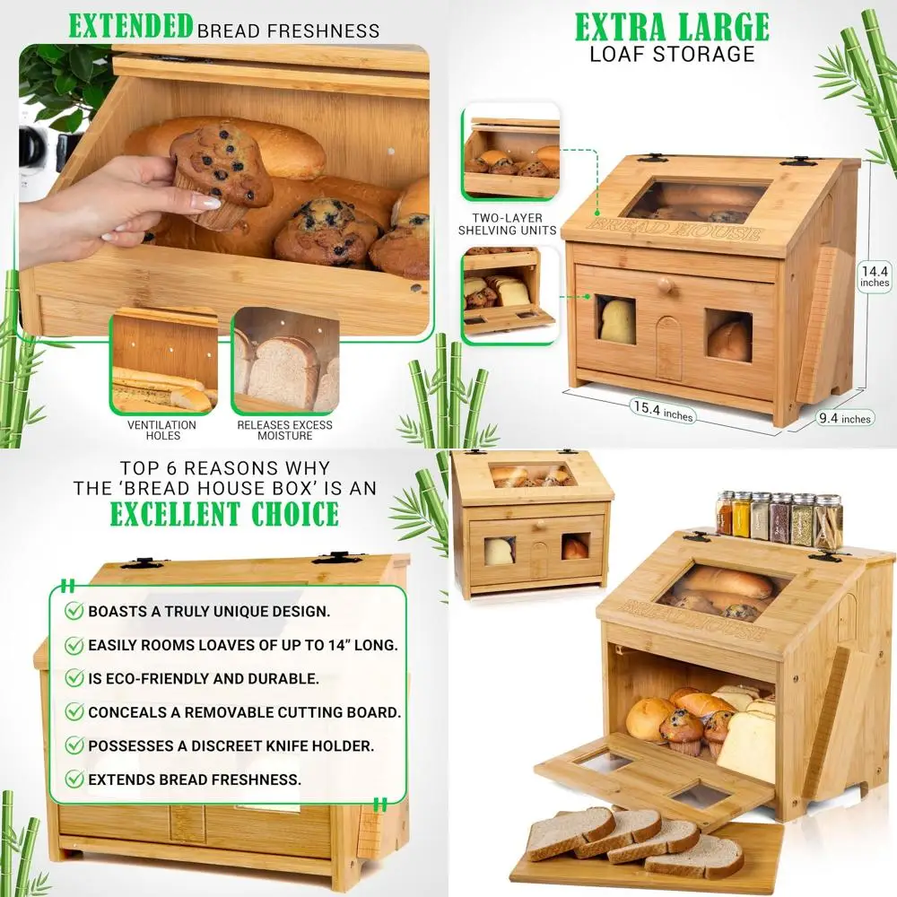 

Large Bamboo Bread Box with Built-In Cutting Board for Kitchen Countertop - Self-Assembly Required