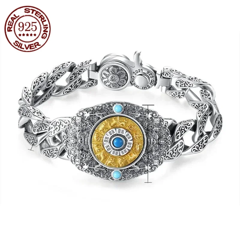 925 sterling silver Jiugong Bagua Revolving Bracelet for Men Fashion Dominant Bracelet Fashion Jewelry