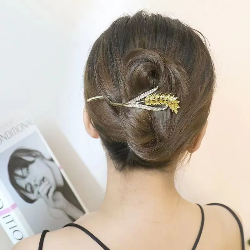 Pince à cheveux avec pompon en strass pour femmes, chignon, fleur, épingle à cheveux, couvre-chef, Barrette en métal, banane torsadée, accessoires pour cheveux, bijoux