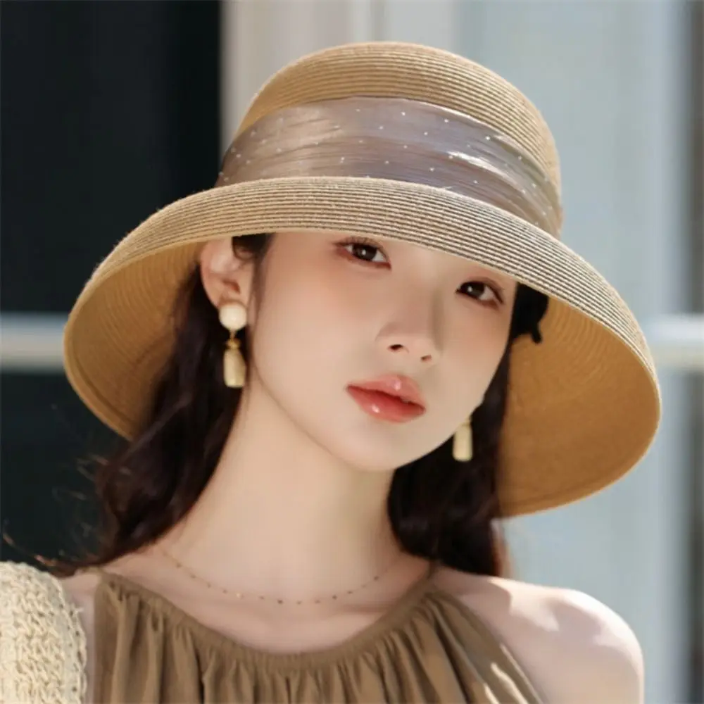 

Fashion Boho Lafite Straw Hat Dome Wide Brim Weave Hat Hollow Out Lightweight Women's Sun Hats Party