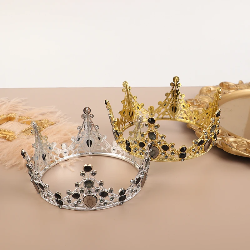 1Pc Plastic Crown Cake Topper Vintage Black Gold Crown Cake Decorative Topper Wedding Princess Birthday Cake Dessert Decoration