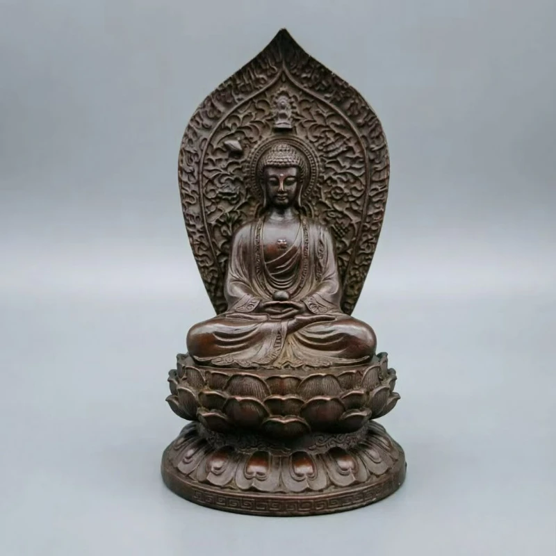 Retro Copper Lotus Platform Backlit Sakyamuni Statue Buddhist Desktop Decoration Spiritual Worship Collection Ornaments Gift