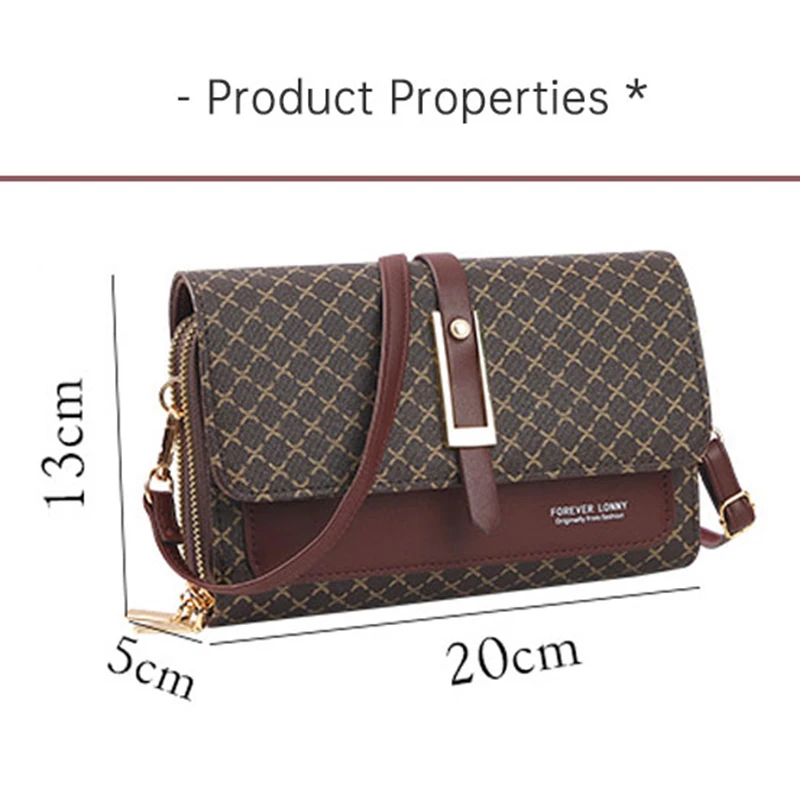 Damska torba na ramię 2024 New Fashion PU Leather Lattice Double Zipper Crossbody Messenger Bags Card Coin Phone Storage Bag