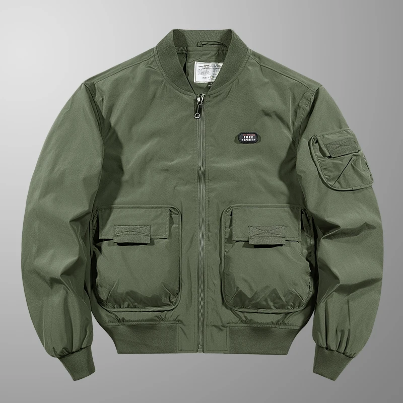 سترة طيار رجالية فضفاضة للربيع والخريف بأسلوب البيسبول العصري، معطف عمل أنيق مقاوم للرياح من الألياف البوليسترية مع إغلاق بال... #2