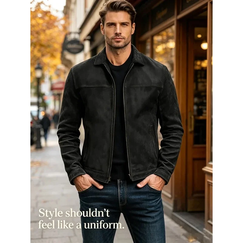 Men Retro Leather Jacket Zip‑Up Front Closure Long Sleeve Punk Outerwear High‑Quality Spring Autumn Men's Jackets & Light Coats