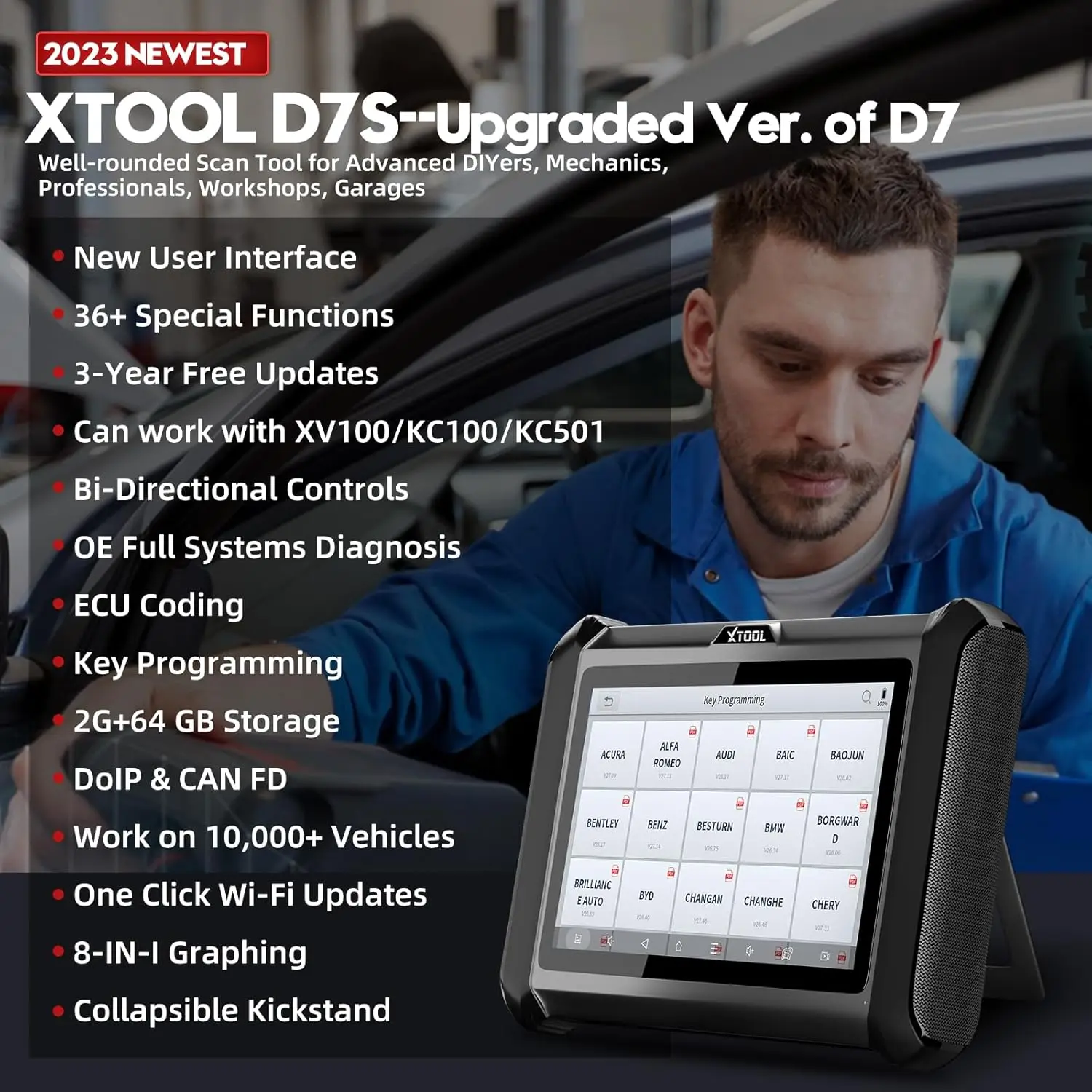 XTOOL D7S Diagnostic Scanner OBD2 Code Reader ECU Coding Active Test 28 Reset All System Automotive scanner 3 Years Free Update