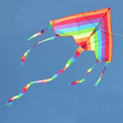 Colorful Adult Kite Outdoor Toy Large Triangle Kite with Handle Long Tail Kite for Children Rainbow Nylon Gift for Adults
