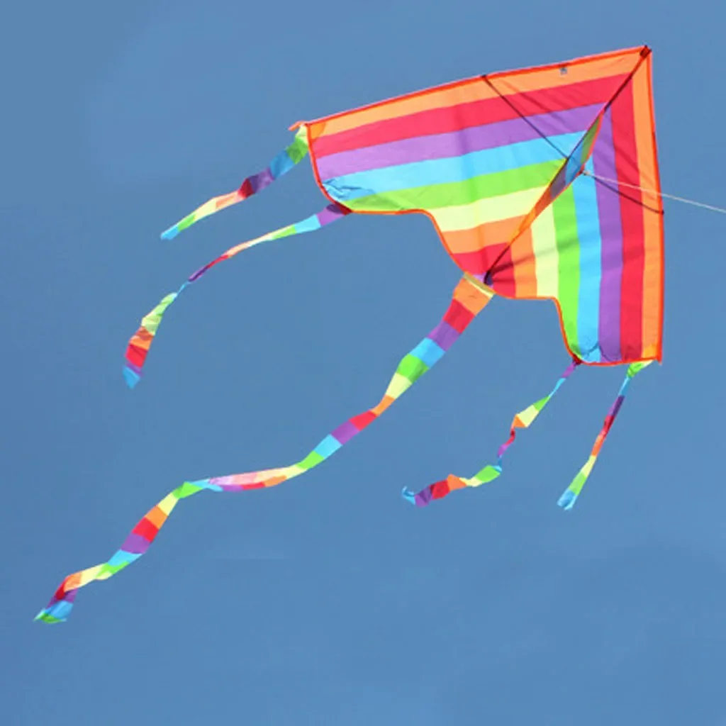 Colorful Adult Kite Outdoor Toy Large Triangle Kite with Handle Long Tail Kite for Children Rainbow Nylon Gift for Adults