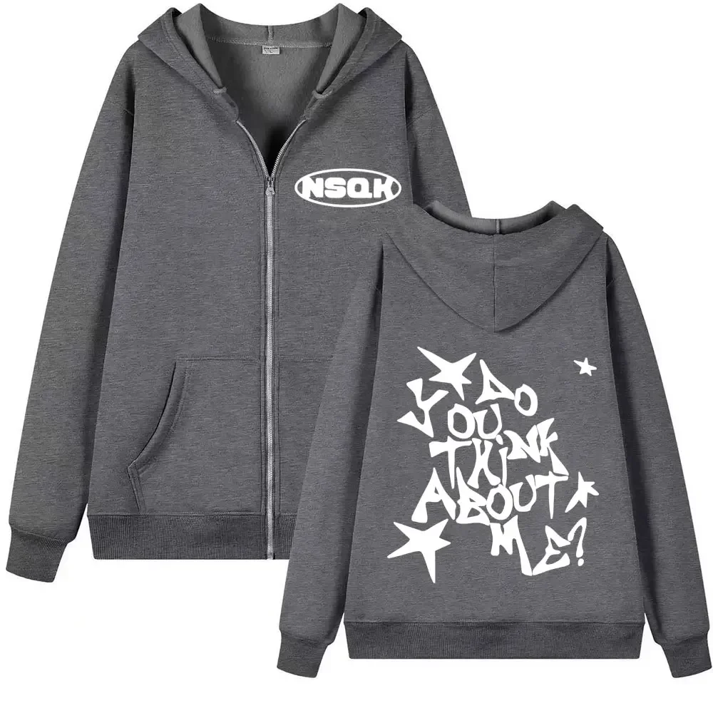 Rapper Nsqk Aoou Thnk About Me Album 2025 Zip Up Hoodie Men Women Hip Hop Zipper Sweatshirts Casual Harajuku Long Sleeve Hoodies