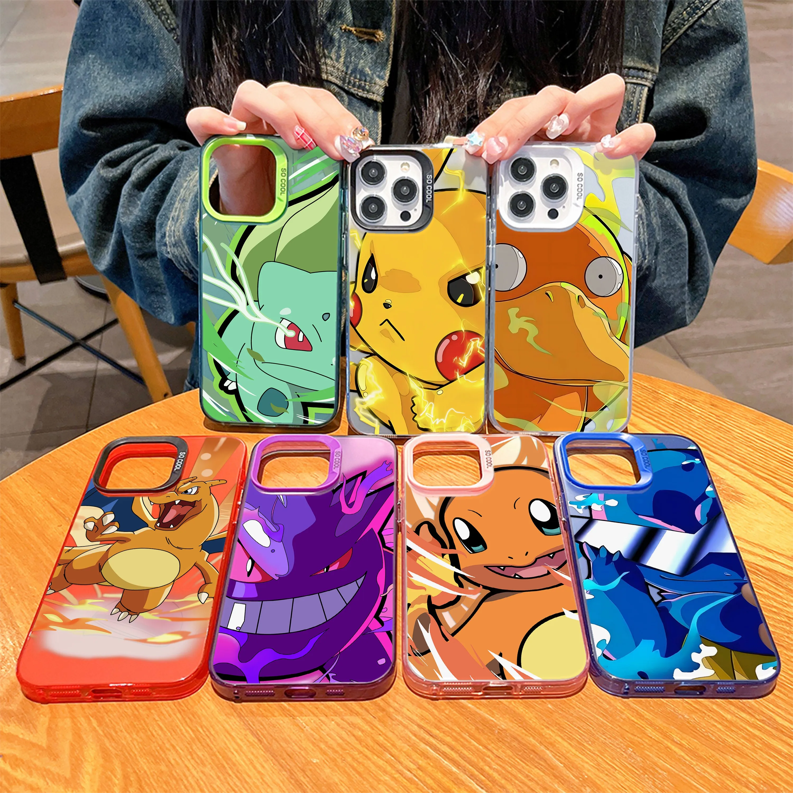 

Anime Pokemons Gengars Pikachus Phone Case For iPhone 16 15 14 13 12 11 Pro Max X XR XSMAX 8 7 Plus Candy Matte Shockproof Cover