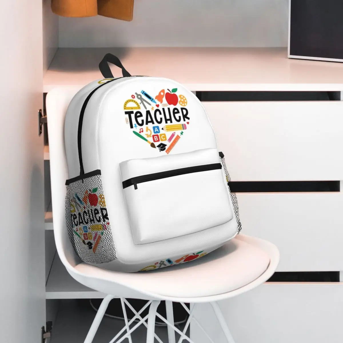 Teacher With School Supplies For Educators And Classroom Use 1 Backpack Student BookBag School Bag Shoulder Bags for Men Women
