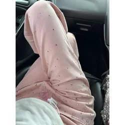 Pink Shiny Diamond Wide Leg Jeans 2024 New Autumn Women's High Waisted Straight Leg Pants Fashion Charming Cool Girl Wear Trend