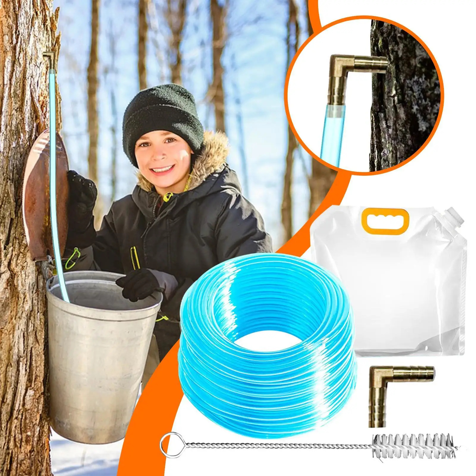 Maple Syrup Tapping Kit Maple Tree Tap L-Shaped Tip Design With Reusable Collection Bags And Frost-Resistant Tubing For Birch