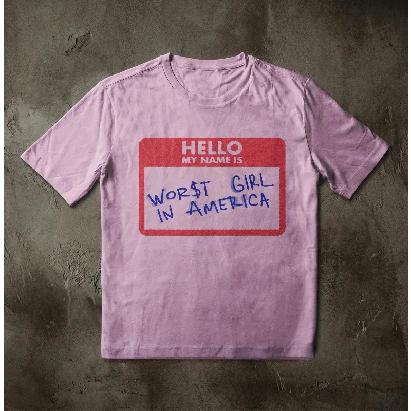 Worst Girl Name Tag Tee, Y2K Pop Princess, Hyperpop Club, Bimbo Core Summer unisex Loose and Breathable cotton T-shirt Top