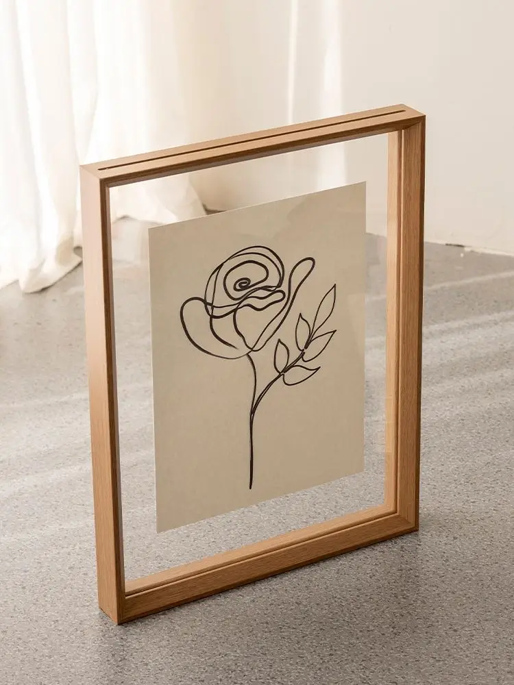 Transparent Wooden Frame Display Acrylic Solid Wood PicturMounting Calligraphy Large Poster Wall Hanging