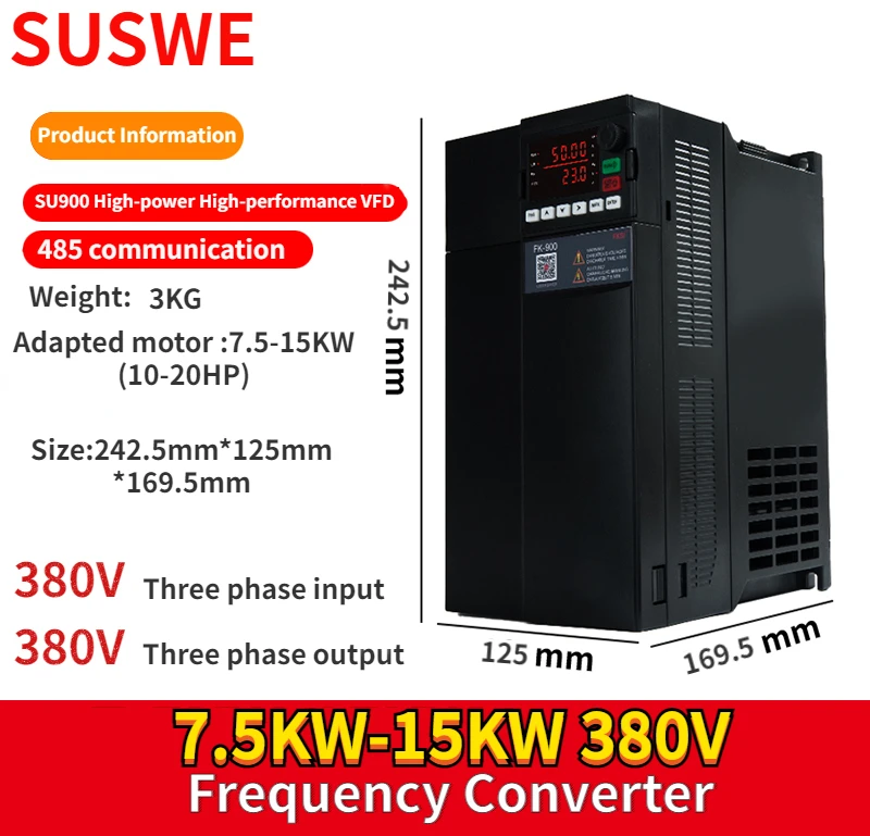 Frequenzumrichter 7,5 KW – 3-Phasen 380V Ein-/Ausgang, VFD-Wechselrichter Mit Überlastschutz – Für Pumpen, Ventilatoren Und Asynchronmotoren