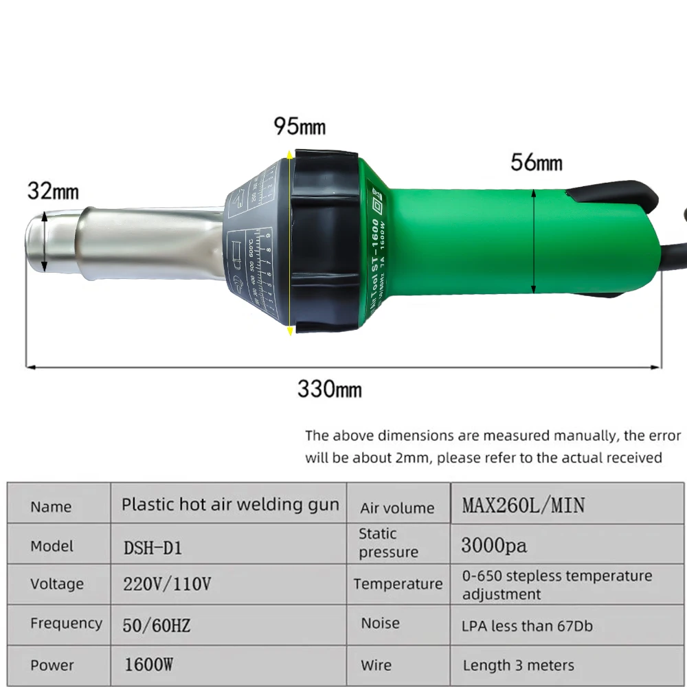 Plastic Welding Gun 220V 1600W Welding Plastics Hot Air Blower Gun Welder Machine with Accessories for PP/PE/PVC Sheet