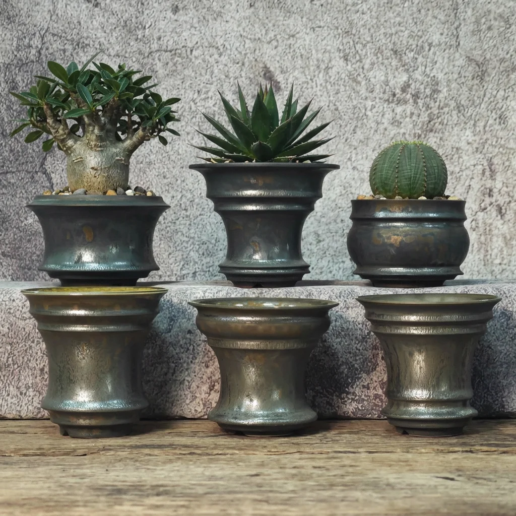 Handmade Caudex Ceramic Plant Pot, Desktop Balcony Planter For Ivory Palm, Cactus, Agave, Haworthia, Tropical Plants
