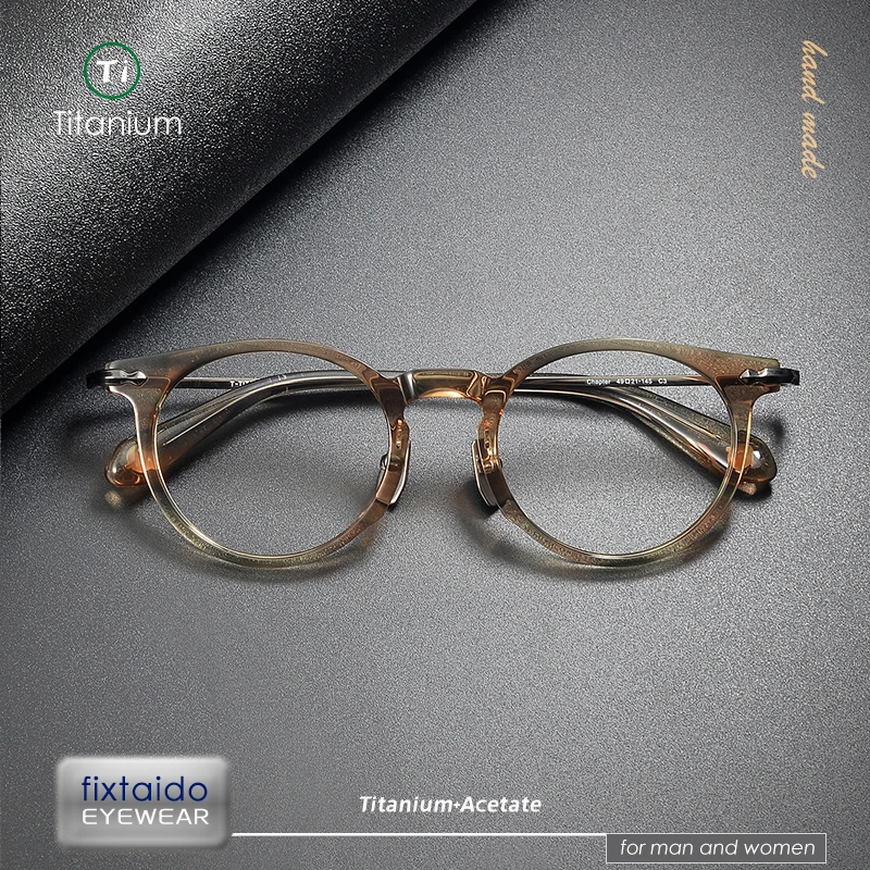 

Japanese retro pear-shaped eyeglasses frame for men and women, made of acetate and titanium , 49-21-145 ,chapter