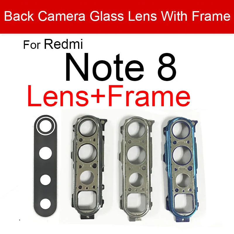 Back Rear Camera Lens For Xiaomi Redmi Note 7 8 Pro Note 8T Camera Lens Glass Cover Frame + Sticker Protection Replacement Parts