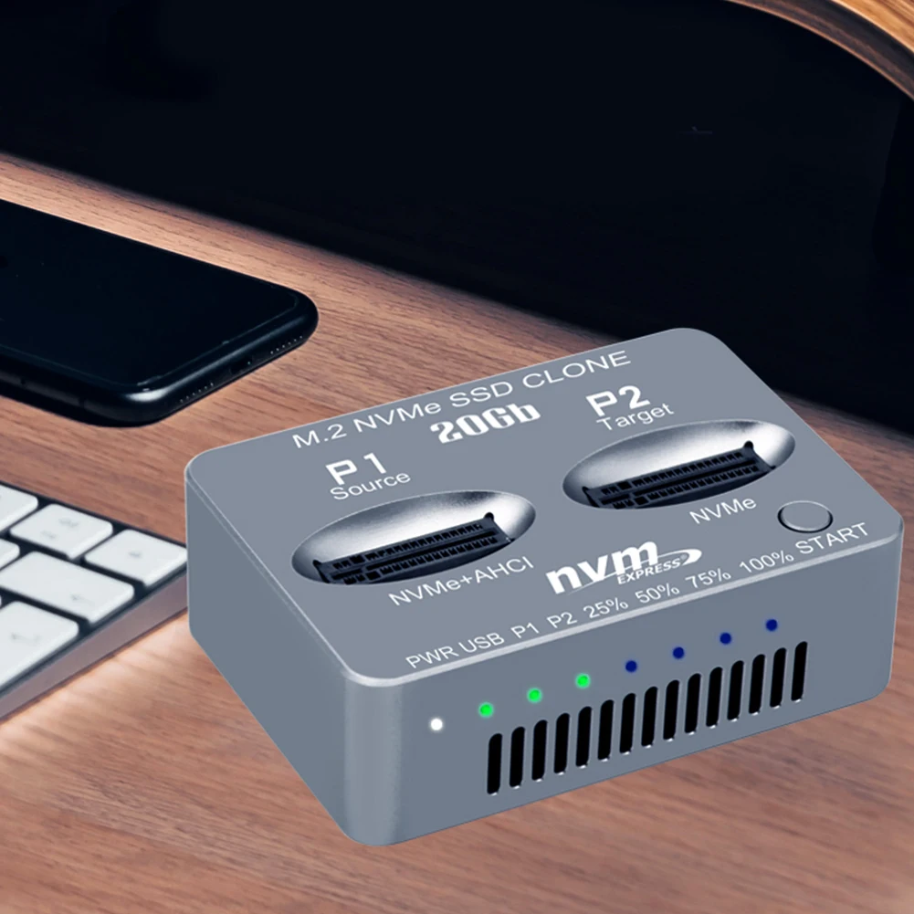 

Dual-Bay M.2 NVME SSD Clone USB3.2 Type C NVME Docking Station M.2 M.3 NVME PCI-E External Hard Disk Box for M2 SSD M Key SSD