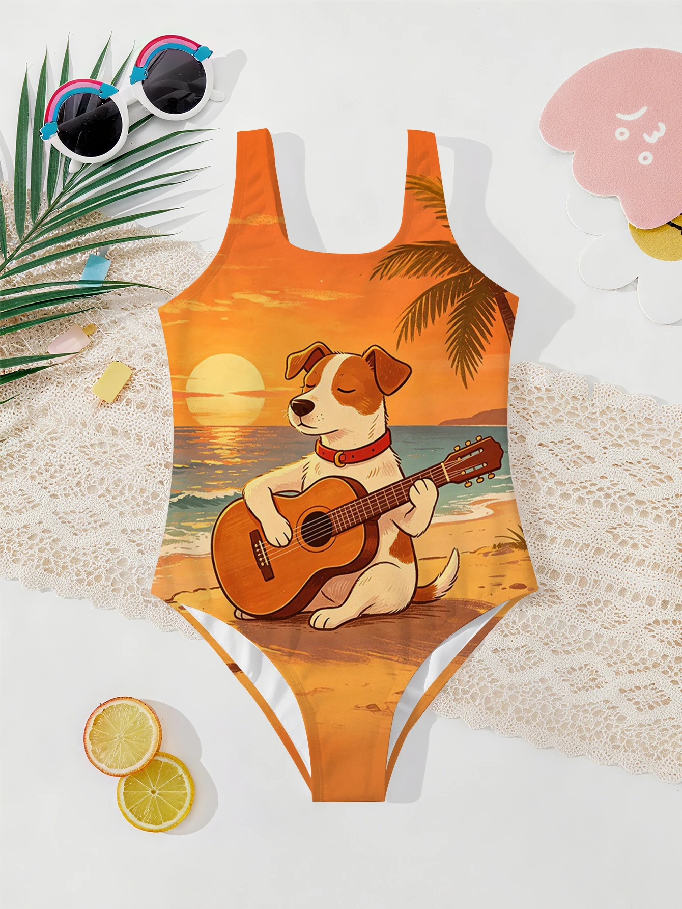 Girls' Summer Atmospheric Dog Fashionable Tight One-piece Swimsuit
