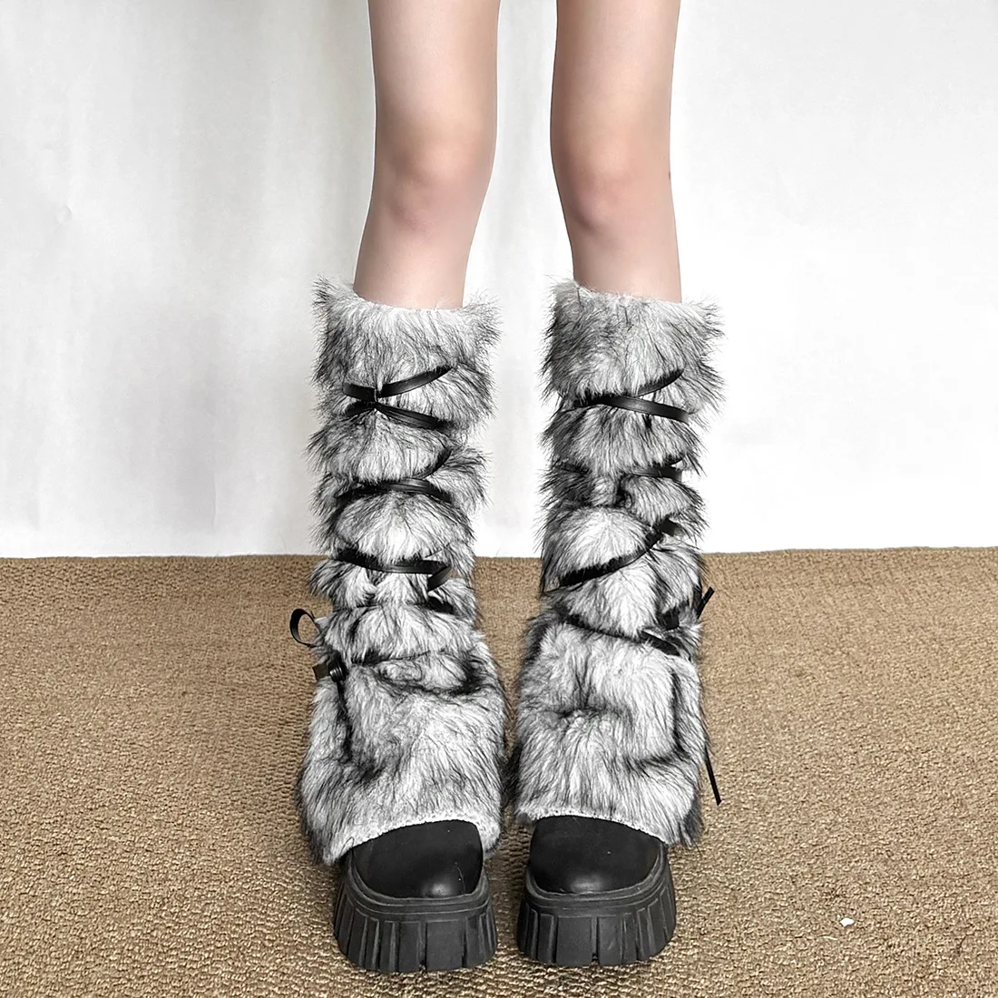 Autumn Winter Y2k Faux Fur Leg Warmer Hot Girl Harajuku Furry Boots Cover Sock Vintage Women Jk Punk Hip Hop Cosplay Accessories